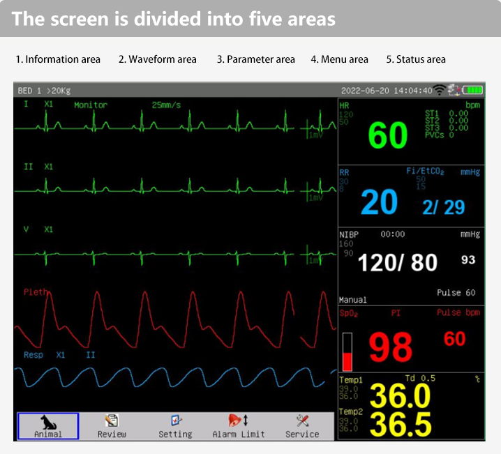 Advanced Veterinary Multi-Parameter Patient Monitor for Anesthesia Surgery in Animal Hospitals CE Certified Plastic Construction