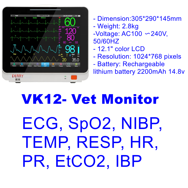 Derry VK12 12 Inch ECG Machine Touch Screen Medical Modular Multi-parameter Patient Monitor Remote Patient Monitoring System