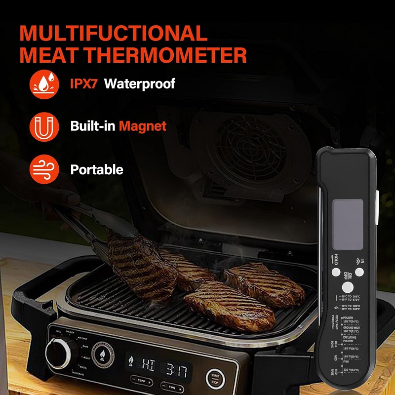 3-in-1 Instant Read Digital Meat Thermometer Infrared Thermometer with Dual Meat Probes