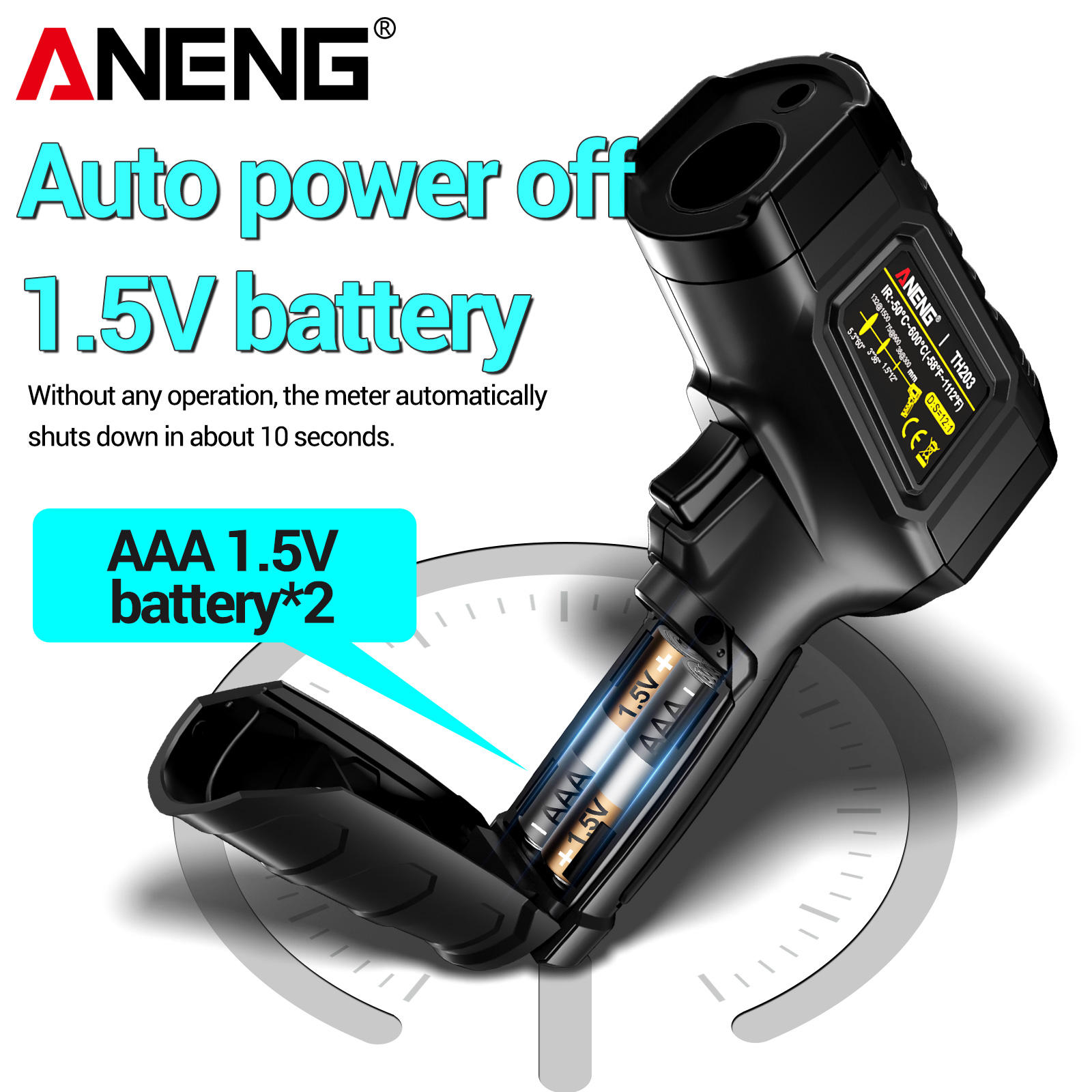 ANENG TH203 Smart Industrial Infrared Thermometer -50~600 Temperature Gun VA Reverse Color Screen Plastic OEM