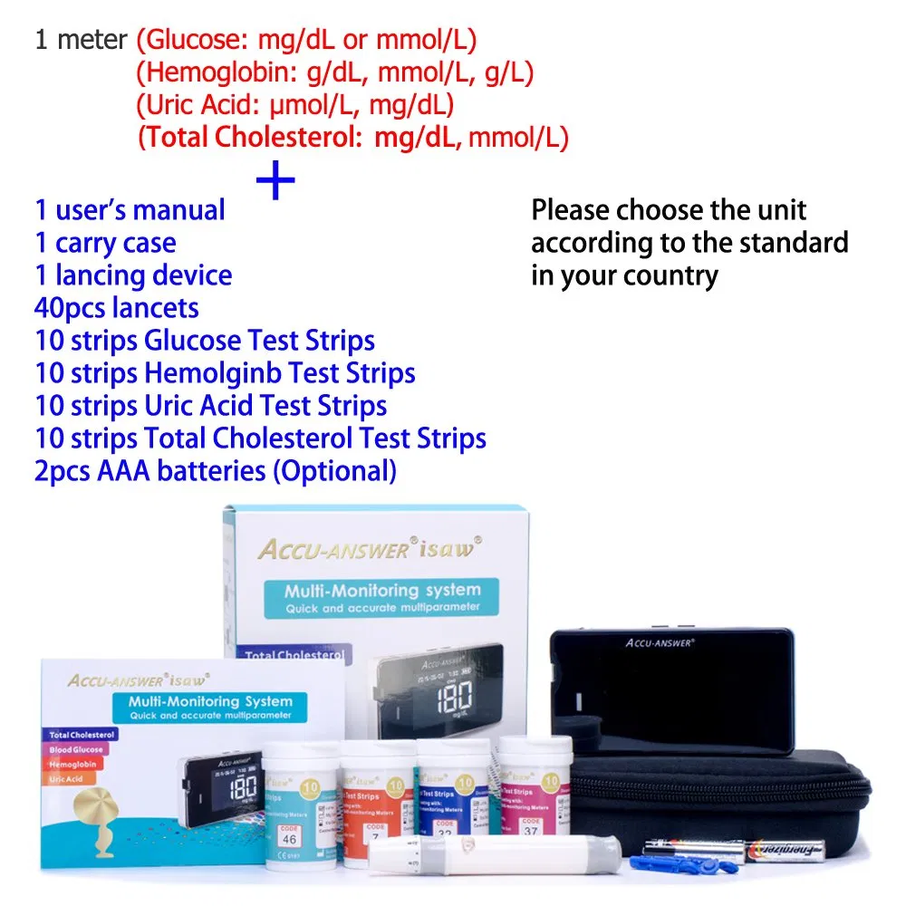 Diabetes Self Test Digital Smart Blood Sugar Glucose Meter Total Cholesterol Hemoglobin Uric Acid Multi-Monitorinbin