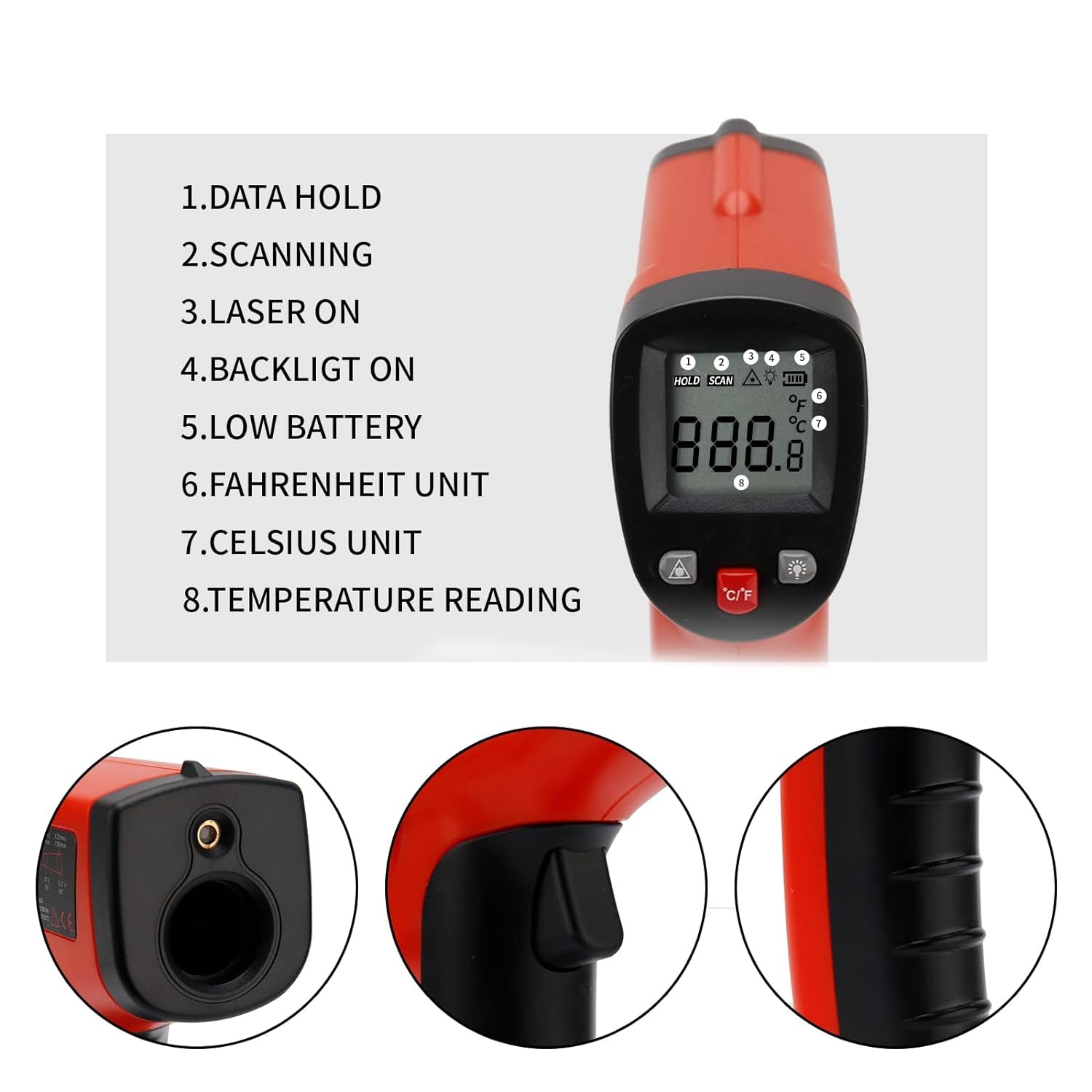Industrial Digital Laser IR Infrared Temperature Temp Gun Thermometer for Industry