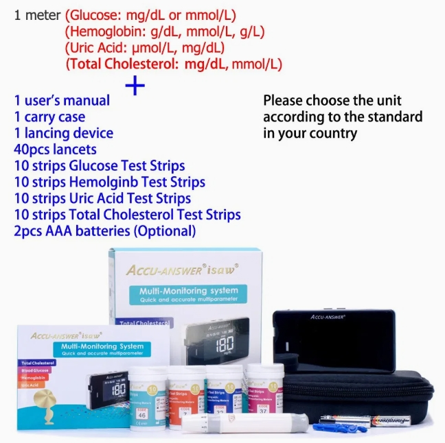 Bottom Price and Good Quality Accu-Answer Isaw Multi-Monitoring System 4-in-1 Kit Meter for Cholesterol Blood Glucose Hemoglobin Uric Acid Rapid Test