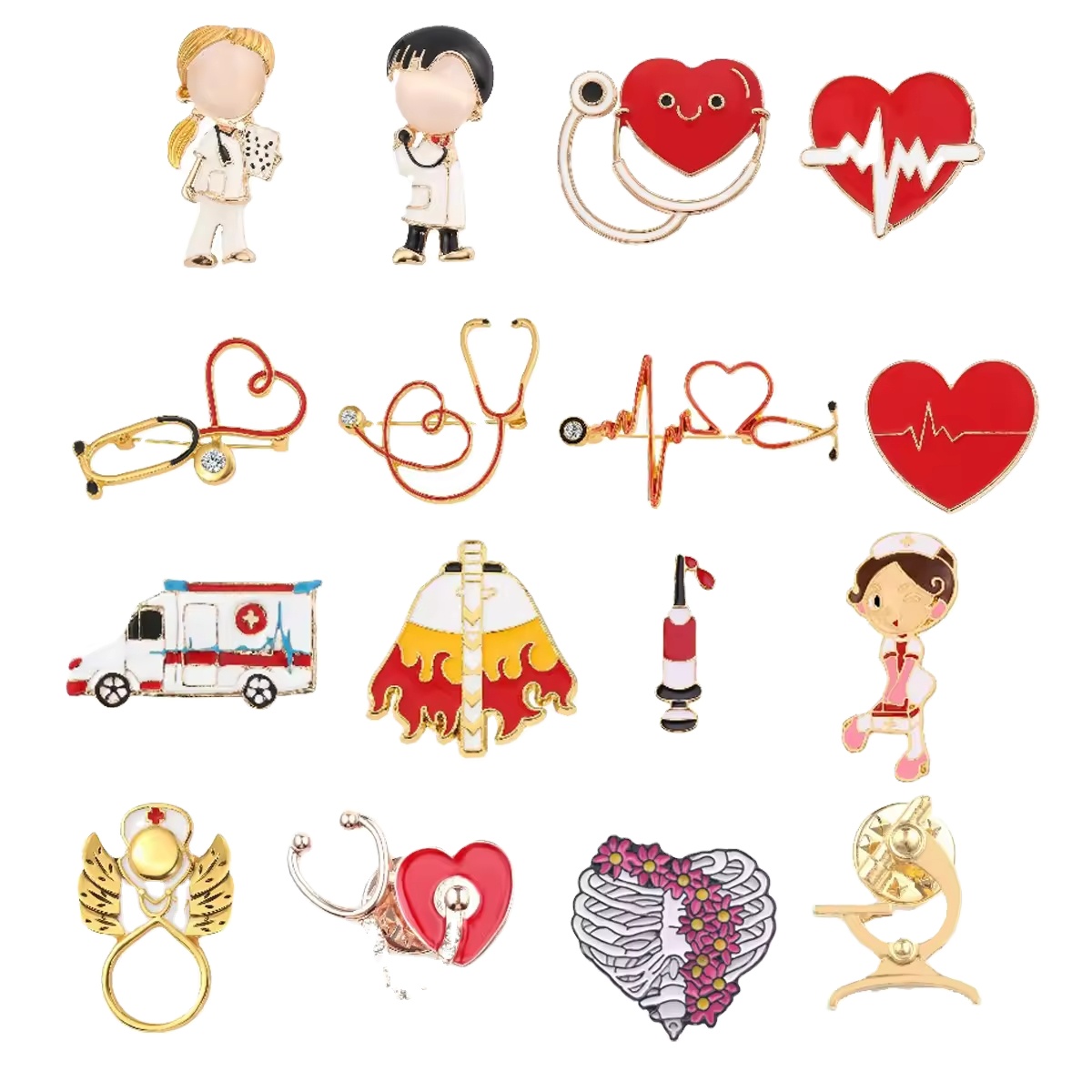 Medical Series Custom Plated Metal 3D Logo Digital Printing Enamel Pin Stethoscope Electrocardiogram Doctor Nurse Badge