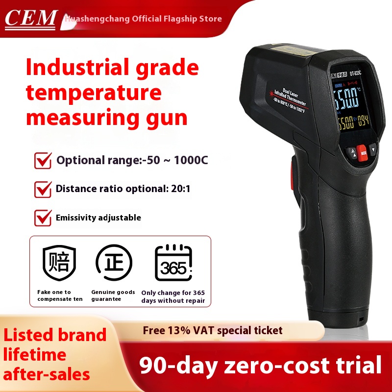 CEM DT-833c Industrial 650℃ High Precision Infrared Thermometer ABS Material Kitchen Oil Water Temperature Gun for Home Use OEM