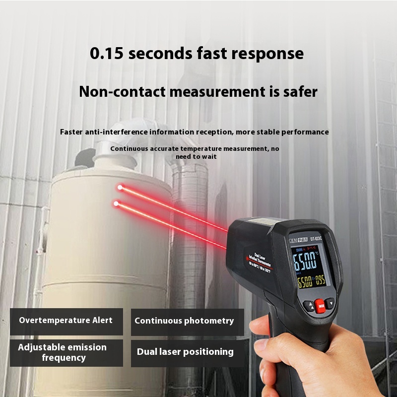 CEM DT-833c Industrial 650℃ High Precision Infrared Thermometer ABS Material Kitchen Oil Water Temperature Gun for Home Use OEM