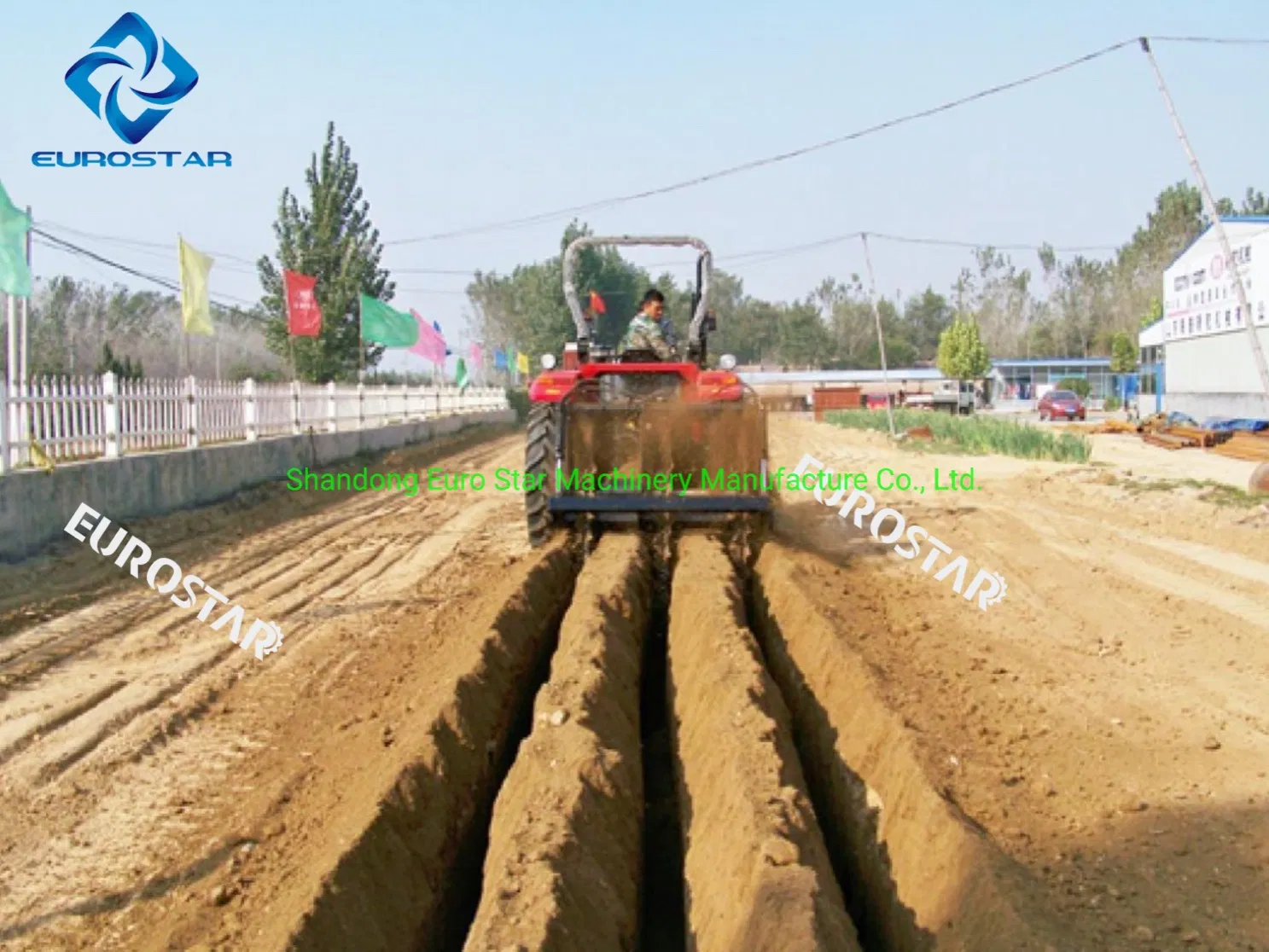 Double Chain Trencher Ditcher Tractor Cable Digging Farm Plough Drainage Ditching Saw Blade Ridging Road Orchard Paddy Field Pipeline Water Pipe Cable Fence