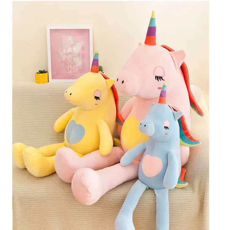 تصميم جديد دمية قوس قزح وحيد القرن كبيرة لعبة محشوة حيوان ناعم وحيد القرن