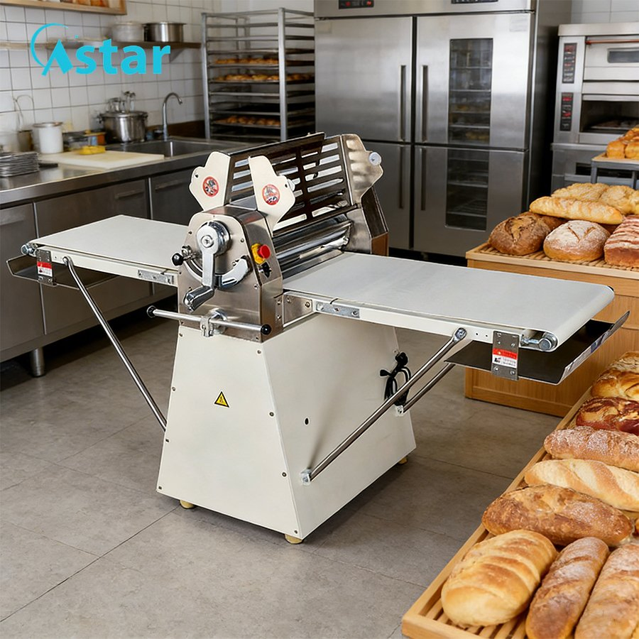 Commercial Bakery Equipment Kitchen Equipment Manufacturer Folding Structure Design Standing Type Pastry Bread Sheeter Dough Sheeter