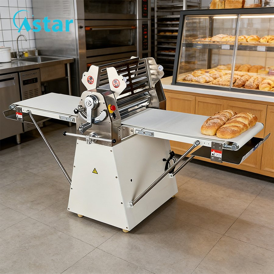 Commercial Bakery Equipment Kitchen Equipment Manufacturer Folding Structure Design Standing Type Pastry Bread Sheeter Dough Sheeter