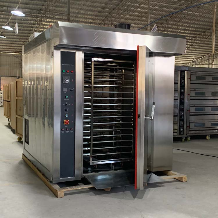 Large Capacity 2 Trolley 64 Trays Commercial Bread Machine Diesel Rotary Rack Baking Oven