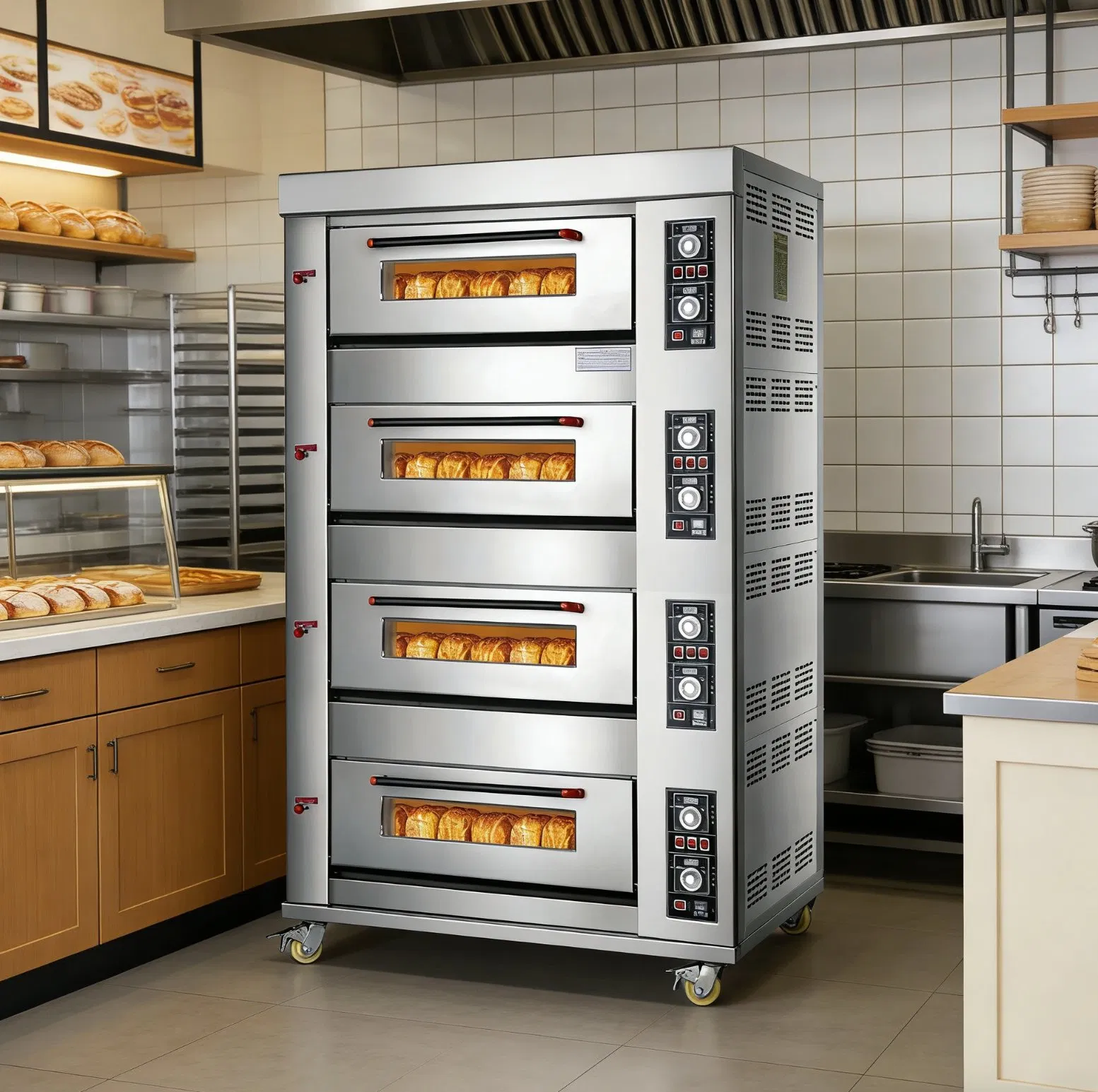 China Factory Wholesale Bakery Equipment 4 Decks 8 Trays Gas Oven Bread / Pizza / Cake Commercial Deck Oven High Quality Bakery Machine