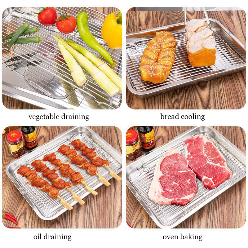 Customizable Stainless Steel Sheet Pan Rack Set Baking Cooling Rack Oven Tray Thick Wire Oil Drain Mesh