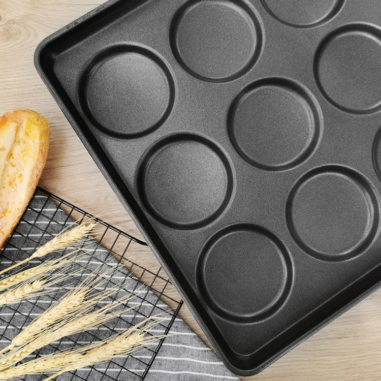 Custom 3.5 / 4 /4.5 /5 Inches Burger Bun Baking Tray with Non-Stick Coating for Bakery Industry