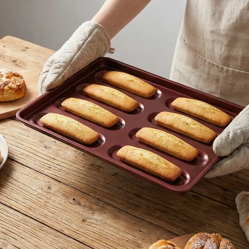 Premium 8 Cavity Hot Dog Baking Pan Tray Bun Professional Cater Non Stick Hotdog Tray