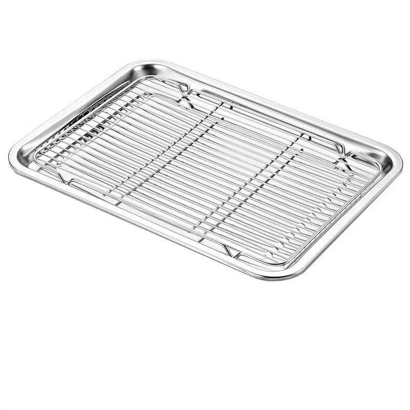 Customizable Stainless Steel Sheet Pan Rack Set Baking Cooling Rack Oven Tray Thick Wire Oil Drain Mesh