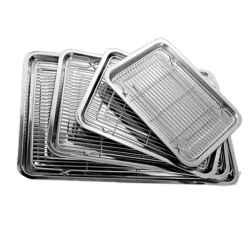 Customizable Stainless Steel Sheet Pan Rack Set Baking Cooling Rack Oven Tray Thick Wire Oil Drain Mesh