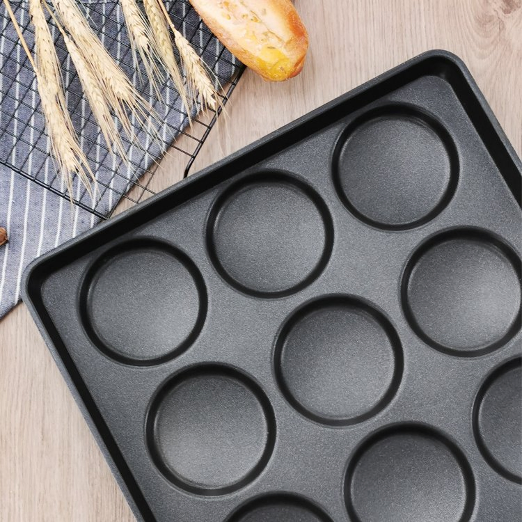 Custom 3.5 / 4 /4.5 /5 Inches Burger Bun Baking Tray with Non-Stick Coating for Bakery Industry