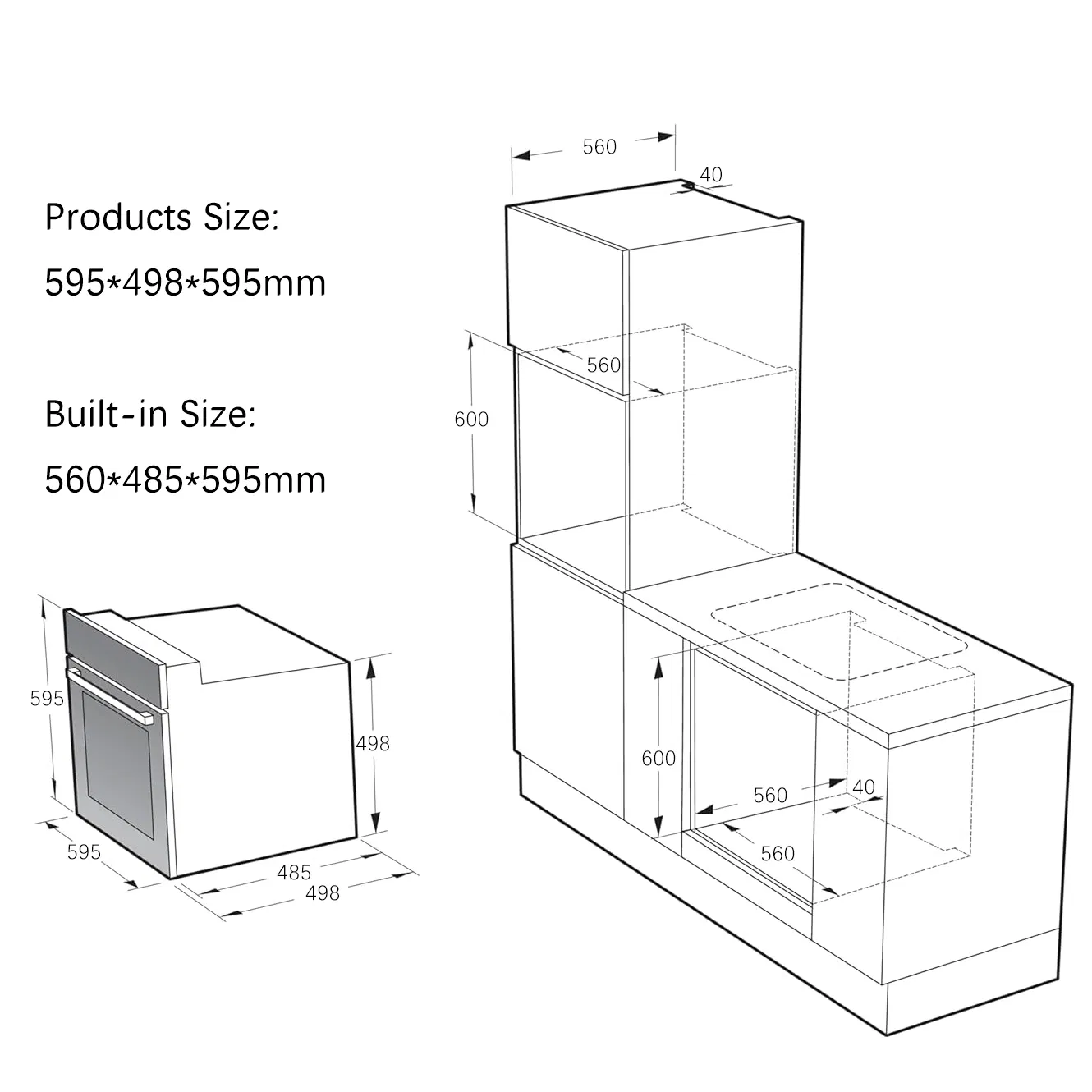 60cm Smart Single Oven Steam Convection 4/6/9/10 Functions Built-in Gas Electric Oven