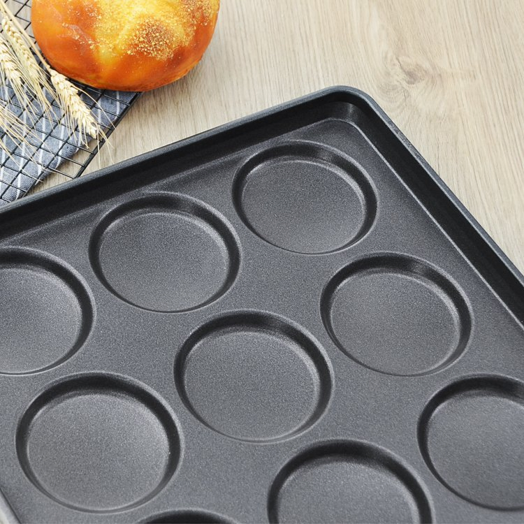 Custom 3.5 / 4 /4.5 /5 Inches Burger Bun Baking Tray with Non-Stick Coating for Bakery Industry
