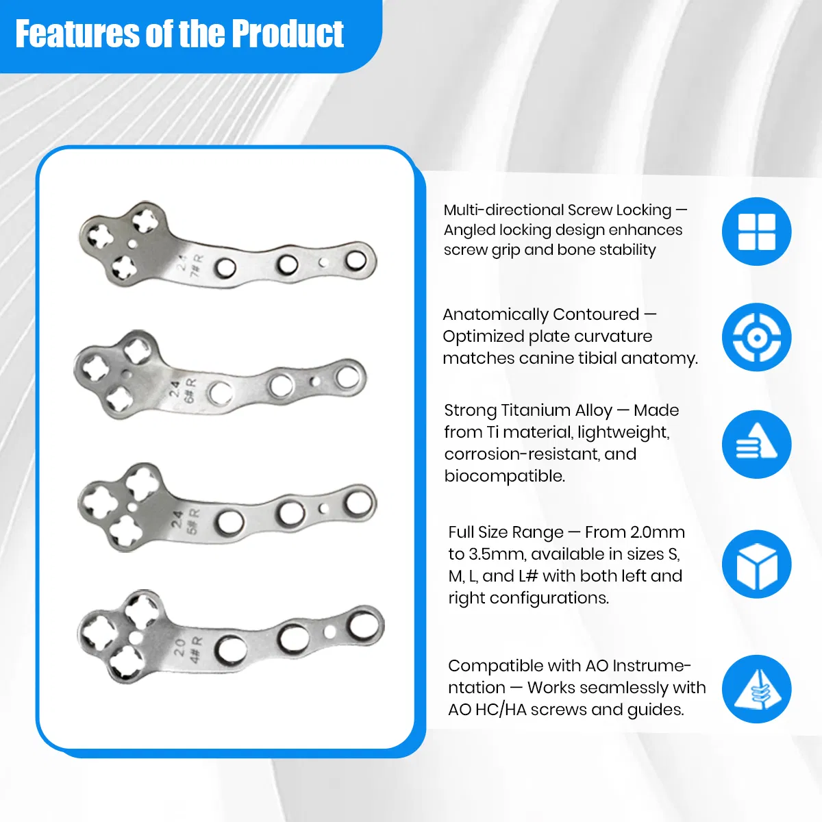 Tplo Locking Bone Plates 2.0/2.4/2.7/3.5mm Veterinary Orthopedic Implant