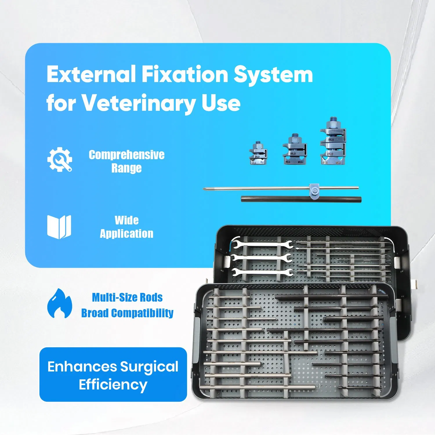 Medical Grade External Fixation System for Veterinary Orthopedic Bone Repair