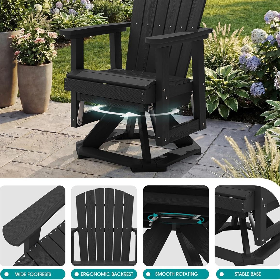 Adirondack Swivel Glider Chair HDPE Glider Set of 2 for Outdoor All-Weather Contemporary Design Hotel &amp; Park Use