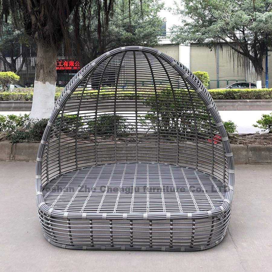 Modern Outdoor Furniture Swimming Pool Double Lounge Sofa Sun Bed Patio PE Rattan Wicker Round Daybed
