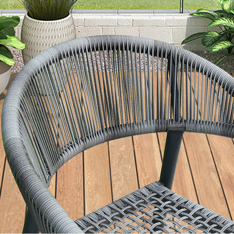 Modern Gray Garden 5 Piece Dining Set Furniture Outdoor Patio Bistro Woven Rope Aluminum Square Table and 4 Seater Chairs