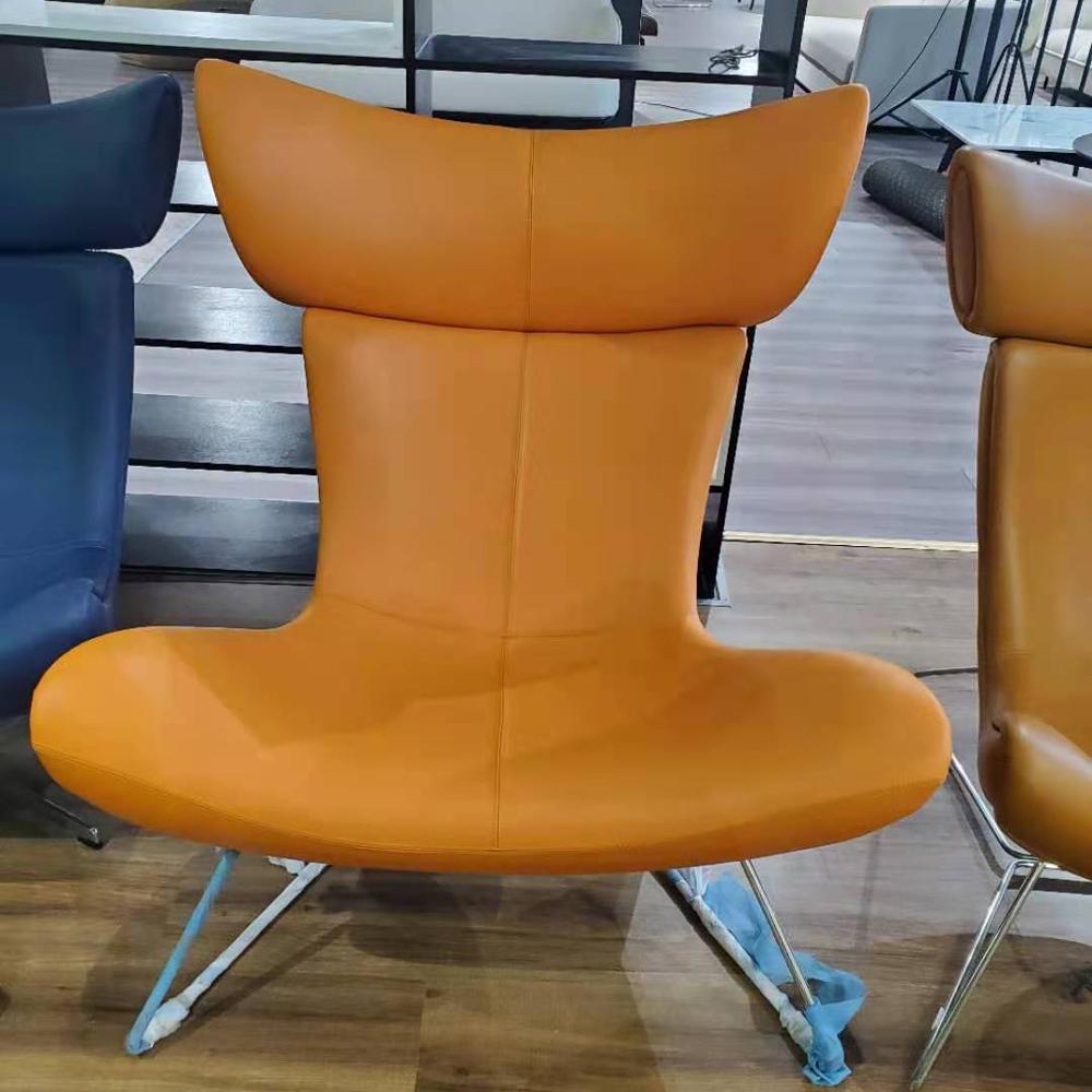 Modern Luxury Genuine Leather Stainless Steel Lounge Chair for Living Room &amp; Hotel Use