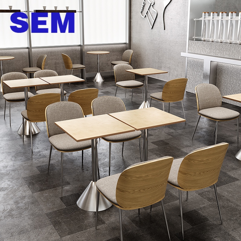 SEM Industrial Bistro Dining Table and Chair Set Luxury Food Court Coffee Tea Shop Restaurant Diner Wood Table and Chair Set