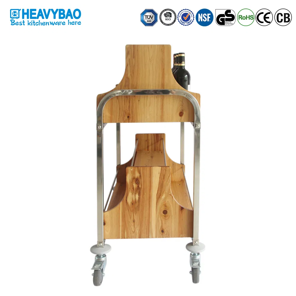 Heavybao Stainless Steel Wooden Wine Beverage Bucket Bar Serving Trolley Cart