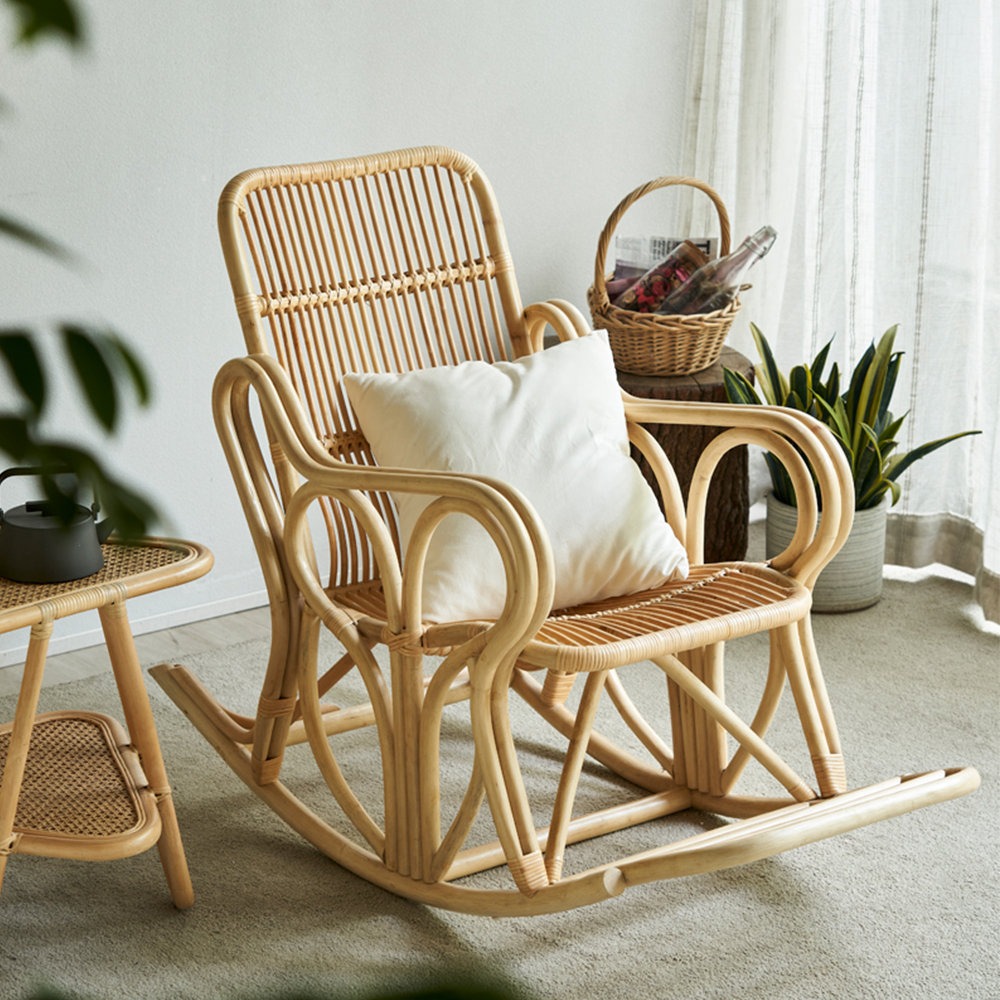 Top rated rattan recliner seating for lounge living room natural rocking chair glider chairs