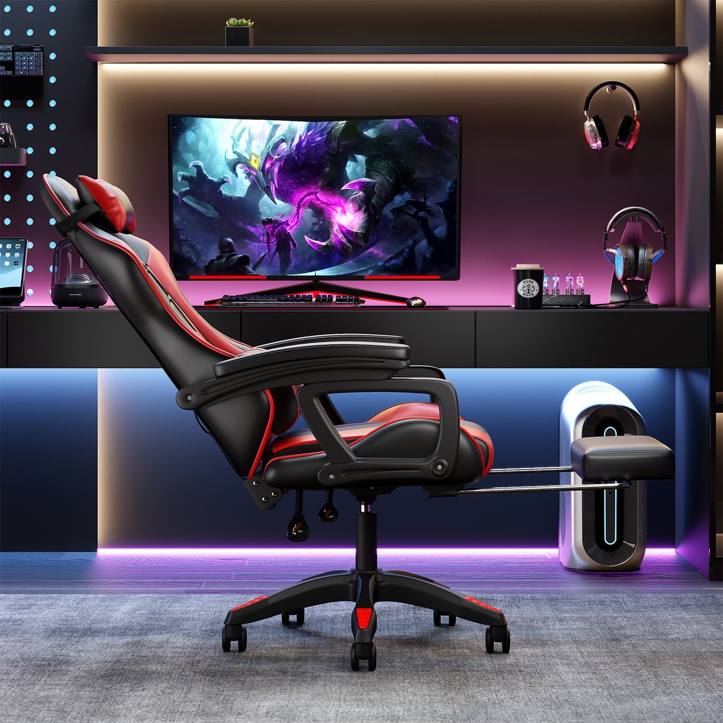 E-Sports Ergonomic Swivel Chair Comfortable Lift Live Massage Modern Sedentary Synthetic Leather for Male Dormitory Computer