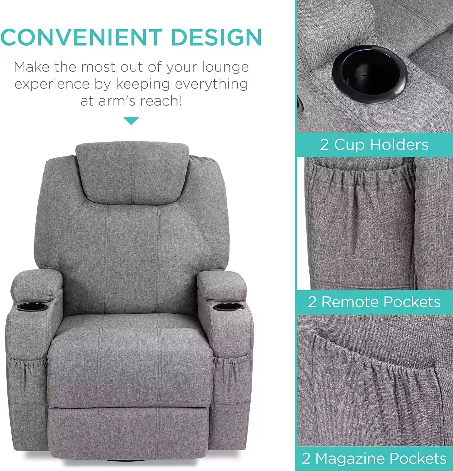 Best Choice Fabric Single Seat Swivel Recliner Chair Modern Design Electric Glider Revolving Feature Metal Frame Remote Control