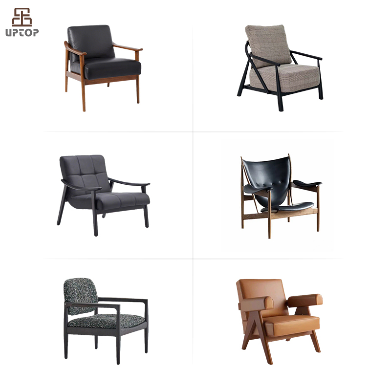 Leisure Leather Fabric Sofa Chair Accent Lounge Chaise Chair for Hotel Restaurant Living Room Bedroom Cafe Coffee Shop