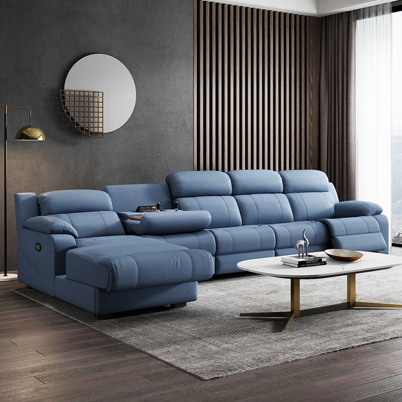 Modern Minimalist Electric L-shaped Recliner Sofa Smart Living Room Set Featuring Retractable Corner Sofa Fabric Massage