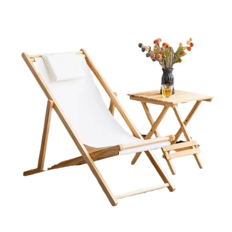 Wholesale Trading Easy Solid Wood Beach Chair Wooden Portable Outdoor Daybed Details 2