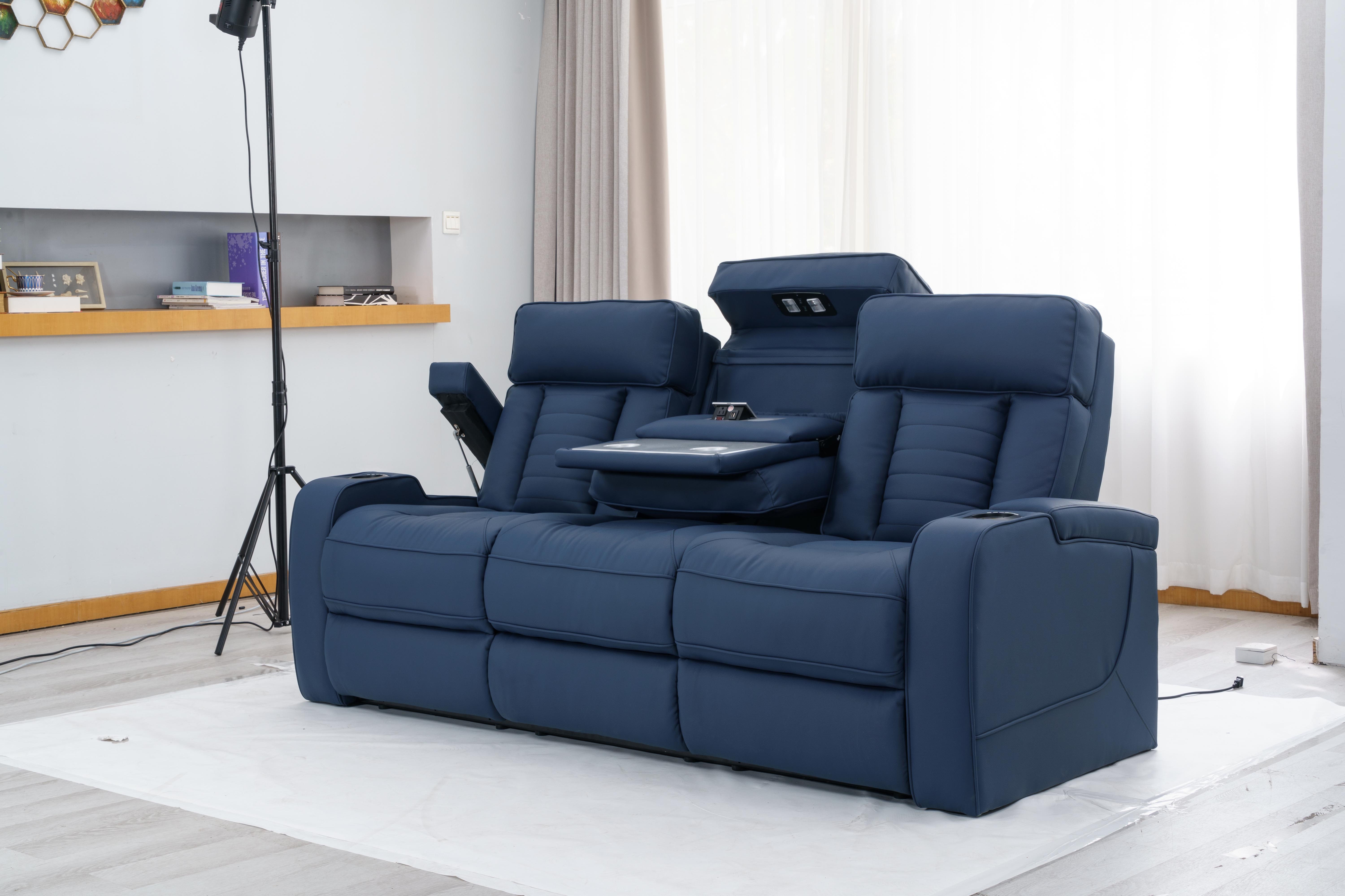 Modern Living Room Furniture 3 2 1 Seater PU Leather Power Electric Recliner Sofa Set Smart Cup Holder