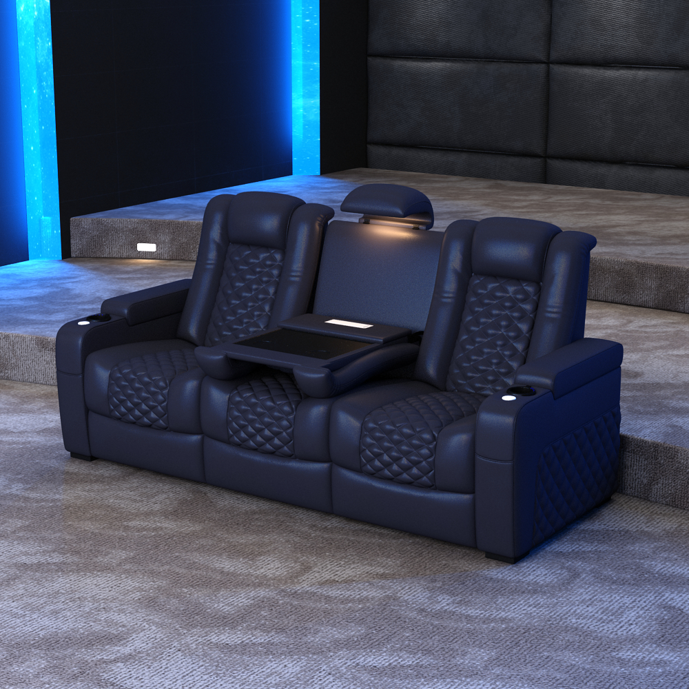 HOT Double Diamond Stitches Modern PU Leather Home Theater Furniture Colorful LED Light Reclining Chairs Electric Cinema Sofa