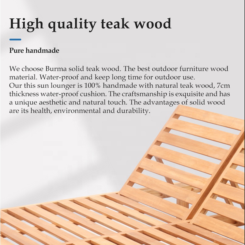 Luxury Garden Patio Chaise Lounger Daybed Chairs Furniture Outdoor Beach Pool Teak Wood Double Lounge Sunbed