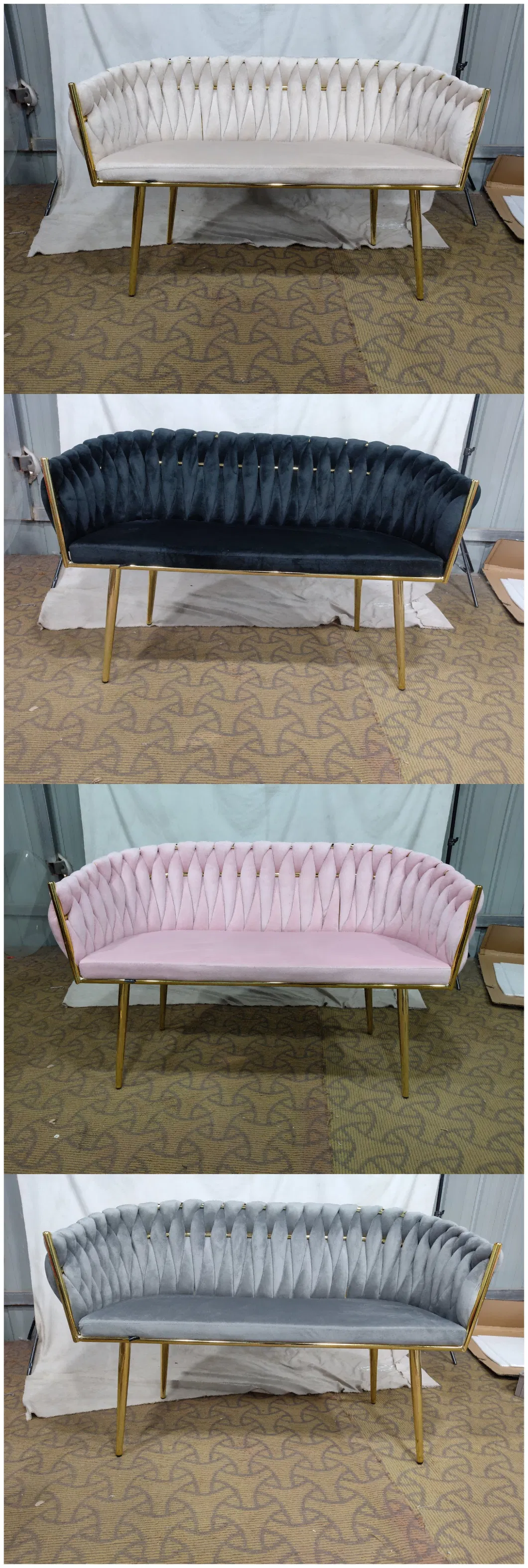 Luxury Modern Furniture Soft Upholstered Fabric Metal Frame Woven Velvet Dining Chair for Restaurant/Living Room/Leisure Accent Details