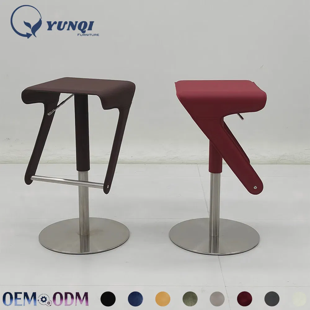 Modern Red & Dark Brown Bar Stool Ergonomic Adjustable Counter Height Stool with Round Metal Base