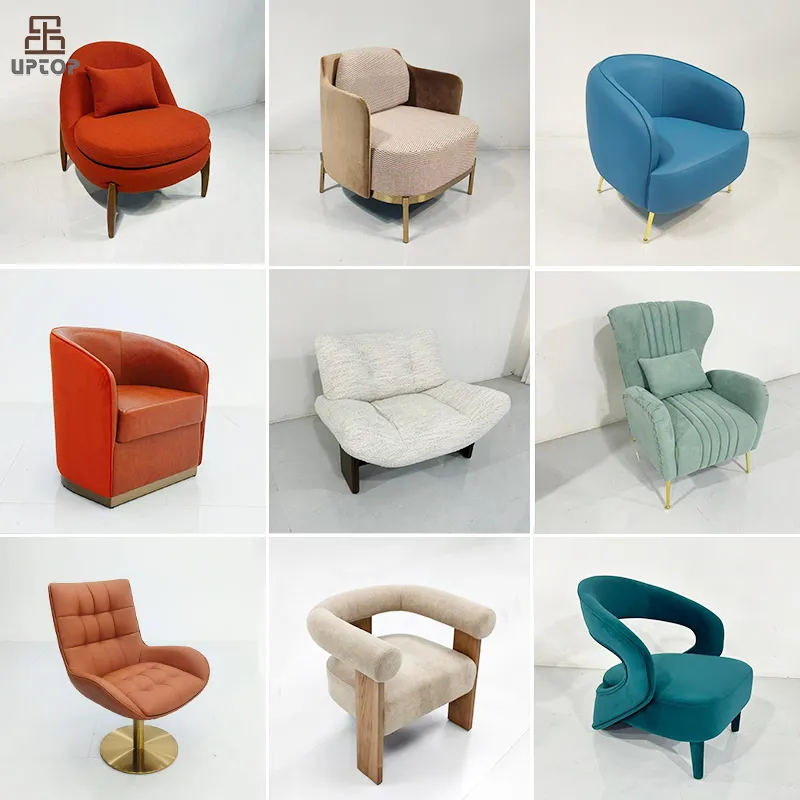 Leisure Leather Fabric Sofa Chair Accent Lounge Chaise Chair for Hotel Restaurant Living Room Bedroom Cafe Coffee Shop