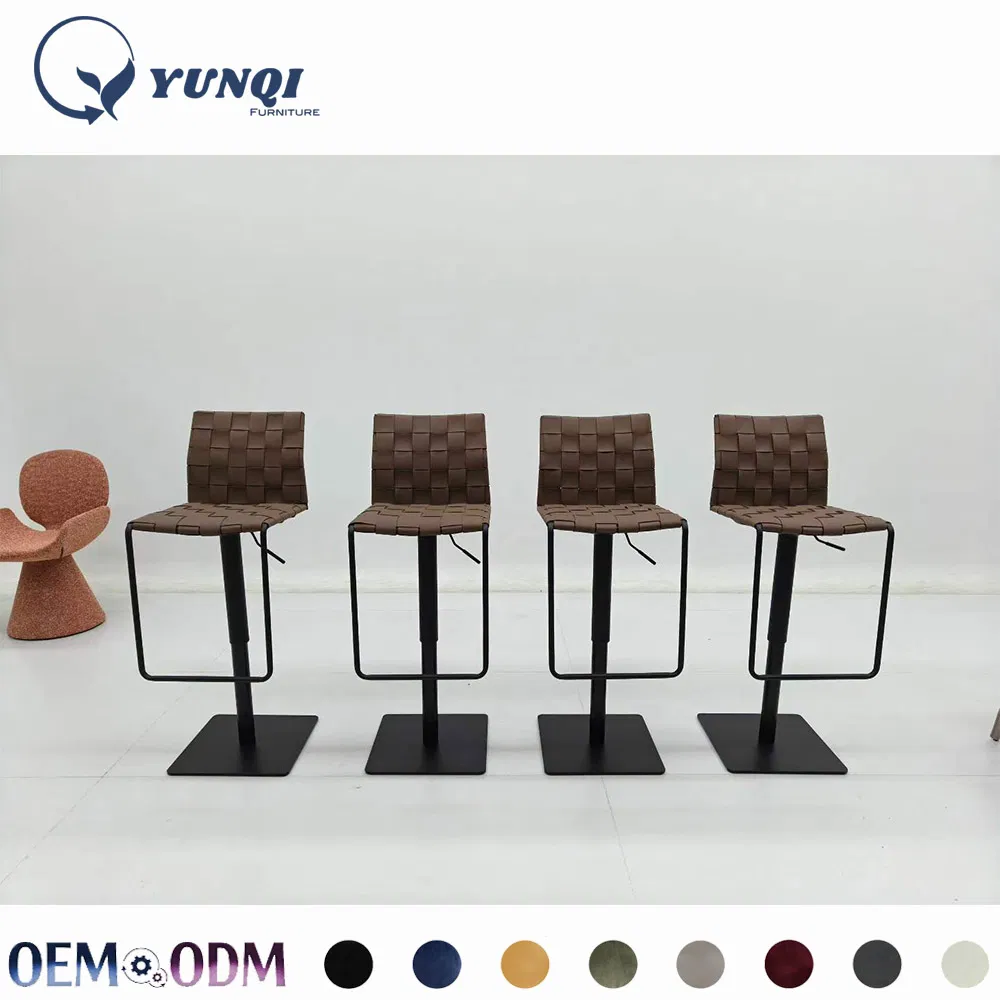 Minimalist Brown Weave Swivel Counter Chair Adjustable Height Bar Stool for Home Bar & Cafe