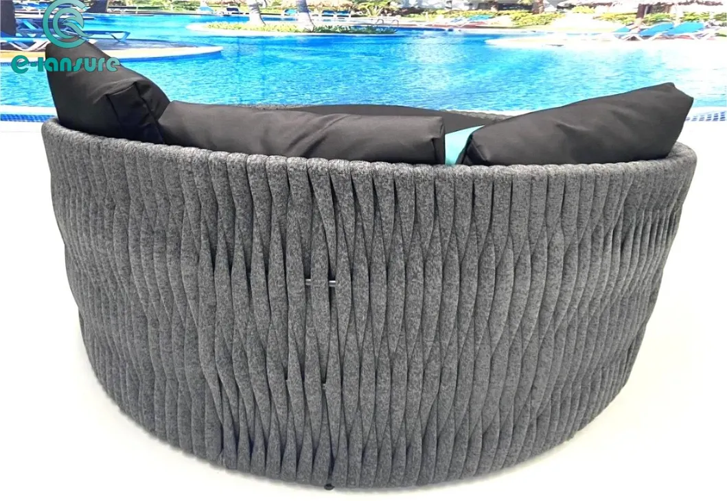 Durable Wholesale Woven Rope Round Daybed Quality Aluminum Frame Waterproof Outdoor Sun Bed Patio Sun Lounger for Hotel Villa Garden