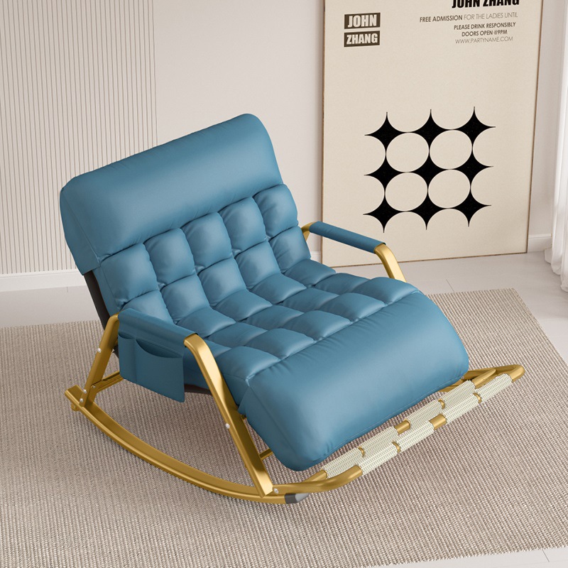Modern Oversized Tufted Faux Leather Rocking Chair with Side Pocket Plush Padding Glider Chair for Living Room Bedroom