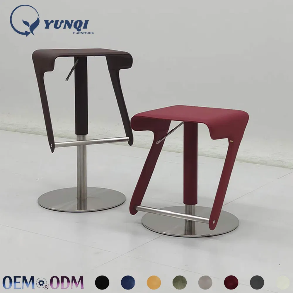Modern Red & Dark Brown Bar Stool Ergonomic Adjustable Counter Height Stool with Round Metal Base