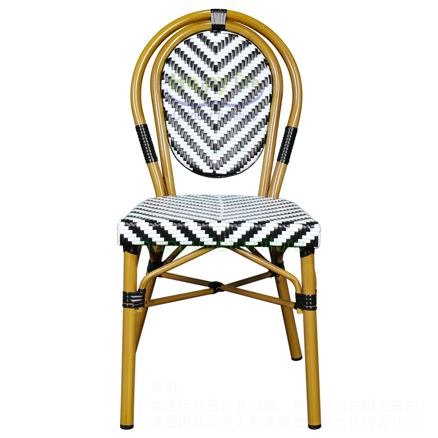 Happy Life Durable Metal French Bistro Restaurant Table Chair Set Stackable Rattan Design UV Protection for Outdoor Dining Park