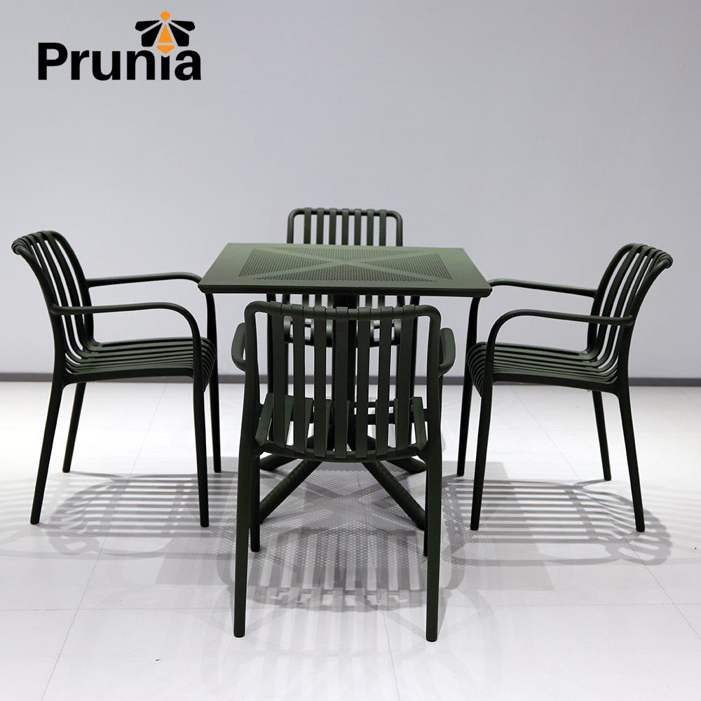 Hot Sale Modern Lightweight Plastic Outdoor Dining Table Sets Square Durable Waterproof Commercial Bistro Cafe Hotel